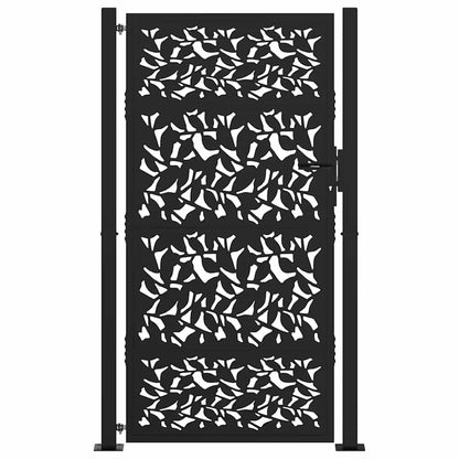 Poort met bladontwerp 105x180 cm staal zwart