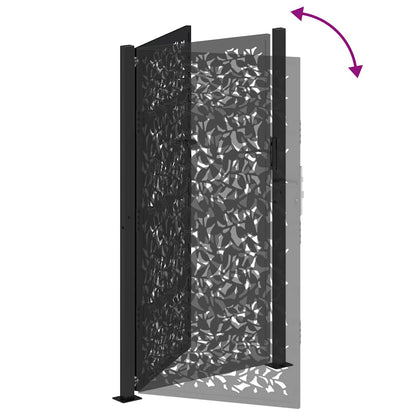 Poort met bladontwerp 105x180 cm staal zwart