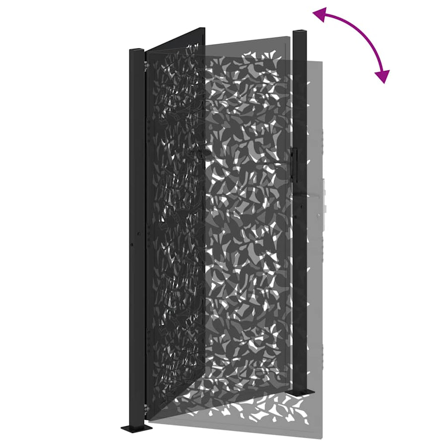 Poort met bladontwerp 105x180 cm staal zwart