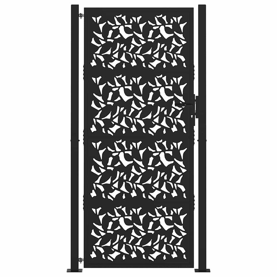 Poort met bladontwerp 105x205 cm staal zwart