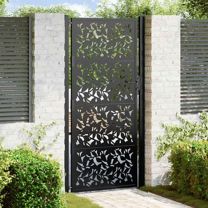 Poort met bladontwerp 105x205 cm staal zwart