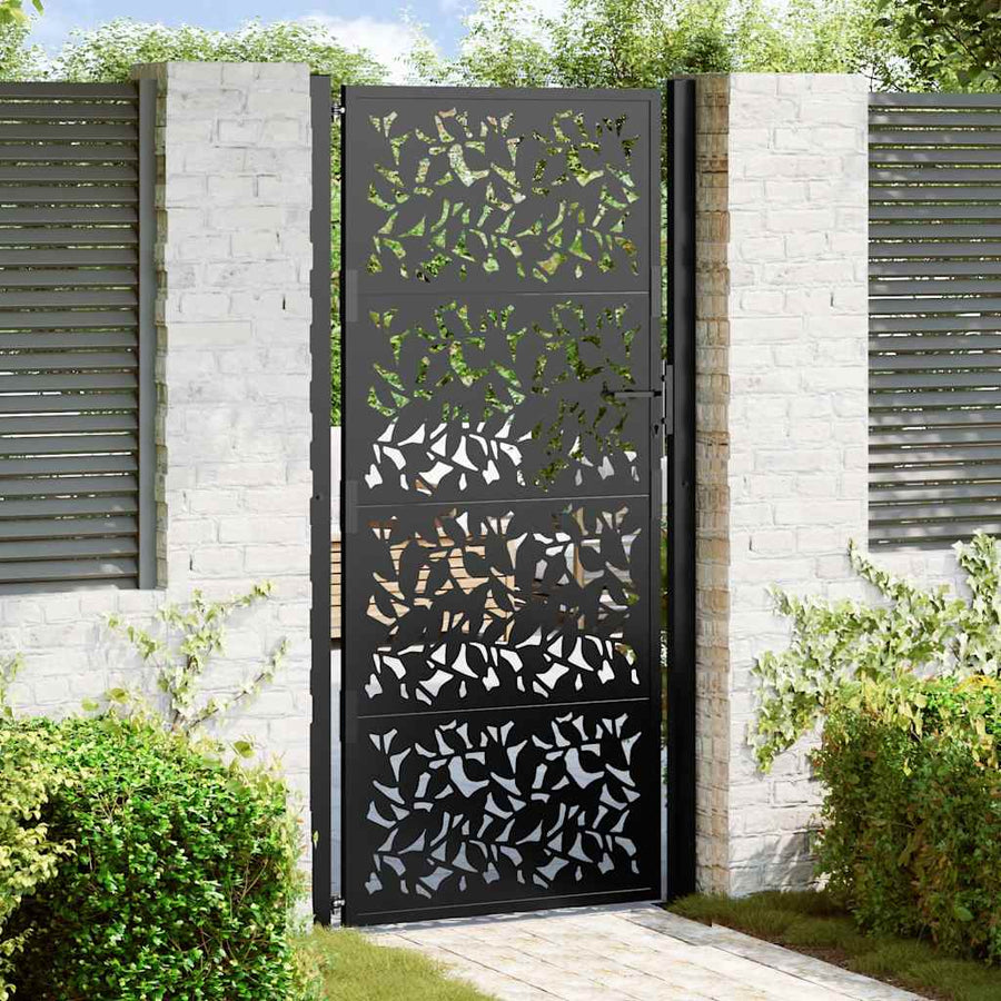 Poort met bladontwerp 105x205 cm staal zwart