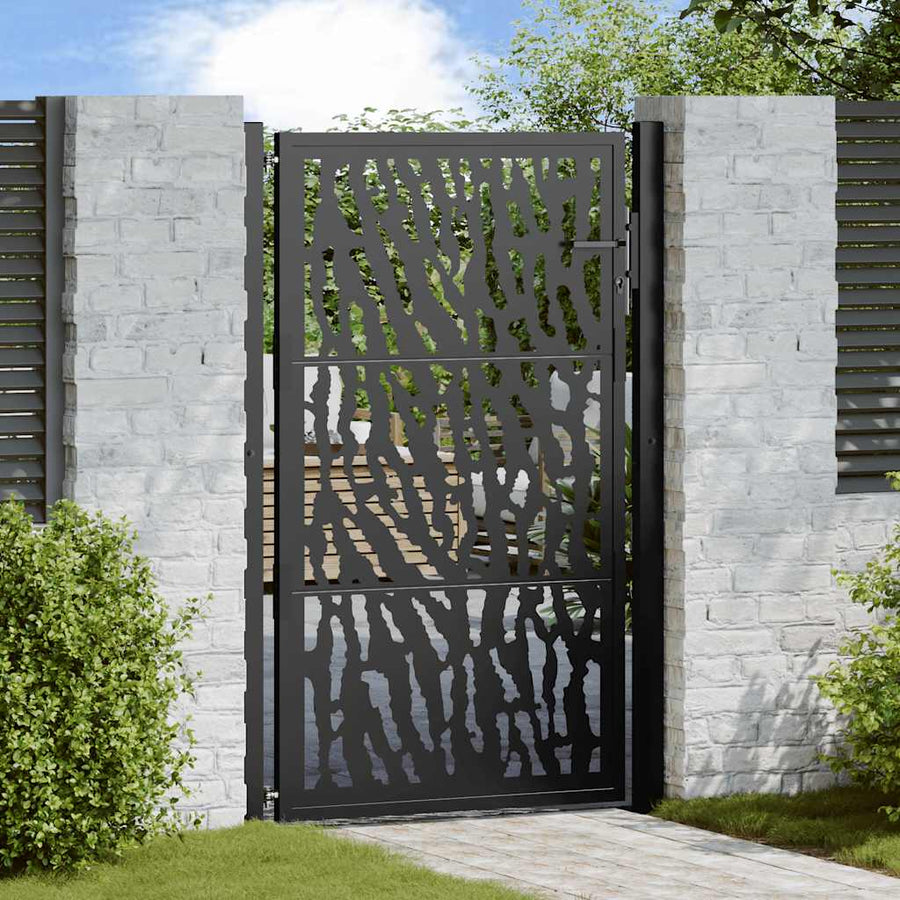 Poort met sporenontwerp 105x155 cm staal zwart