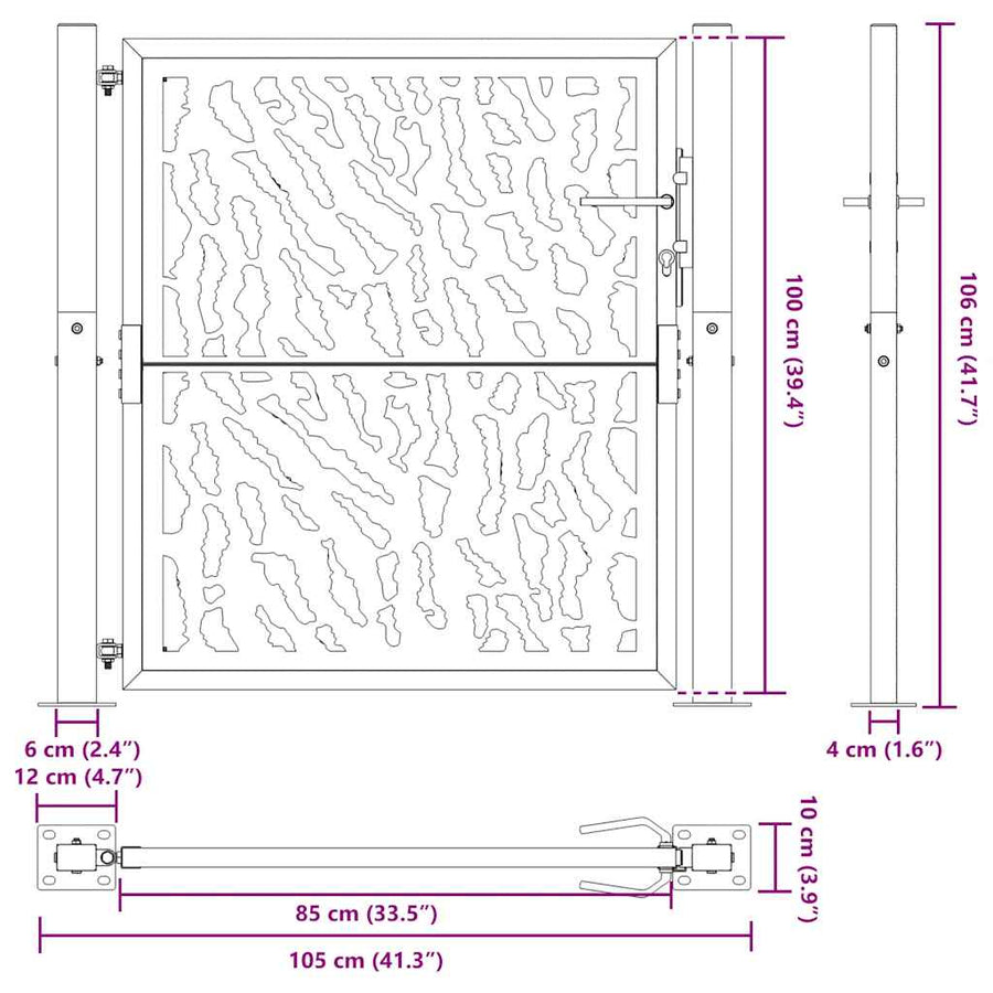 Poort met sporenontwerp 105x105 cm weervast staal