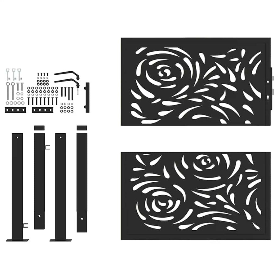 Poort met vlamontwerp 105x105 cm staal zwart