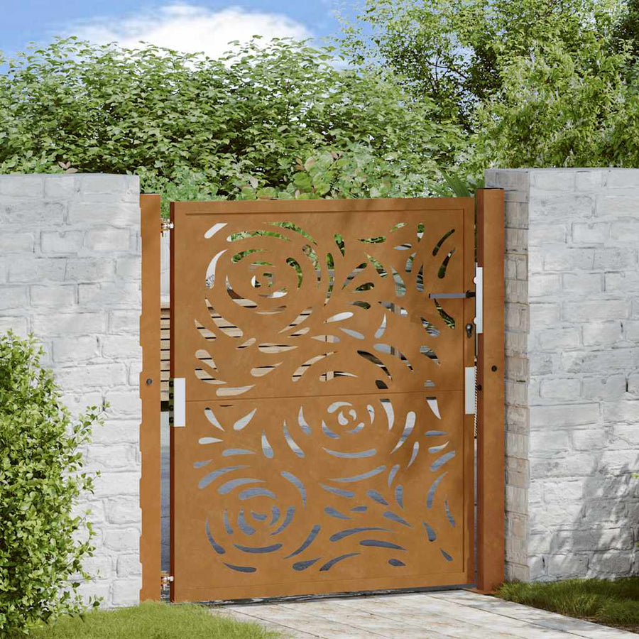 Poort met vlamontwerp 105x105 cm weervast staal