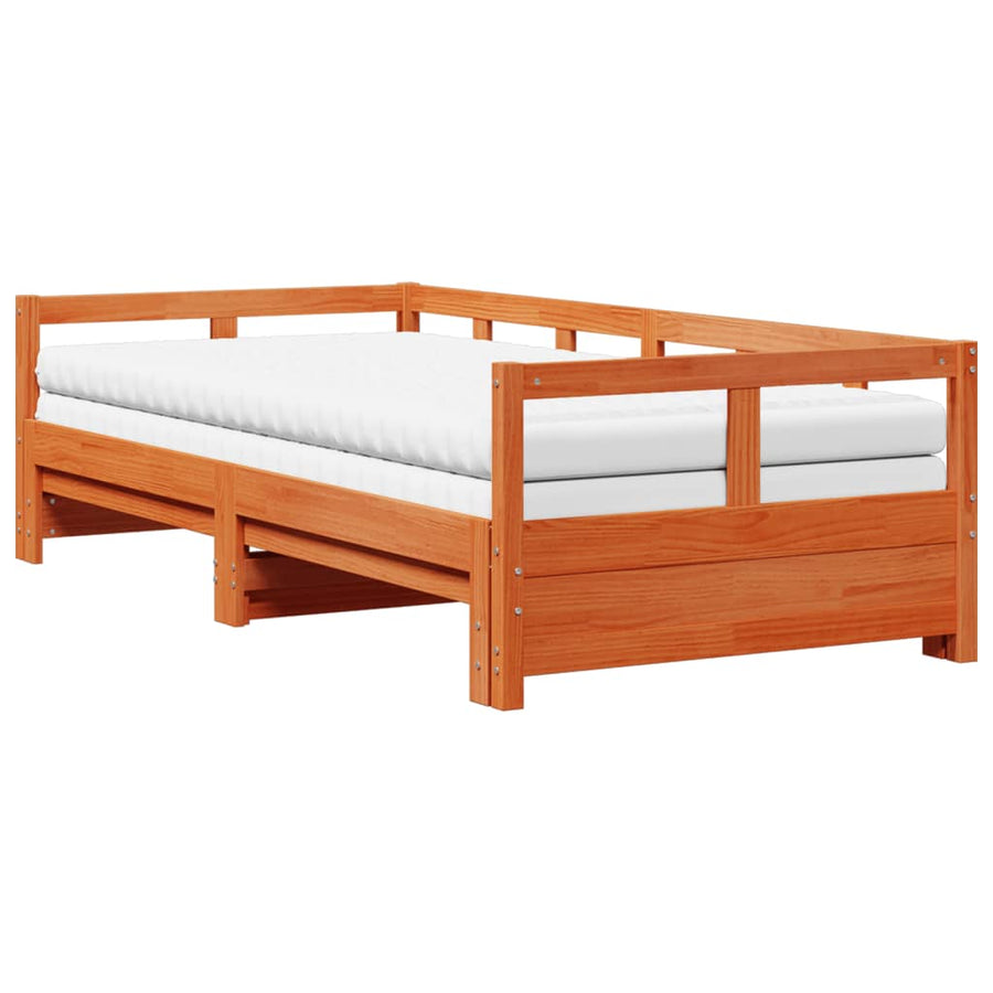 Slaapbank onderschuifbed matras 80x200 cm grenenhout wasbruin
