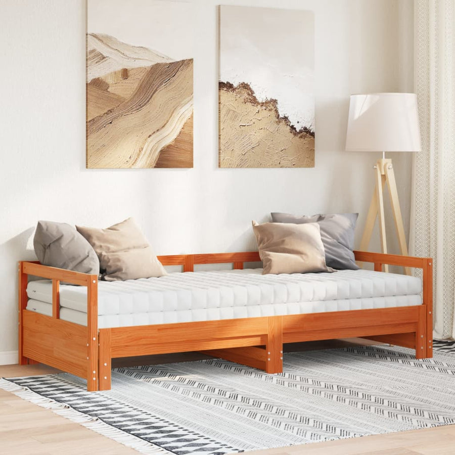 Slaapbank onderschuifbed matras 80x200 cm grenenhout wasbruin