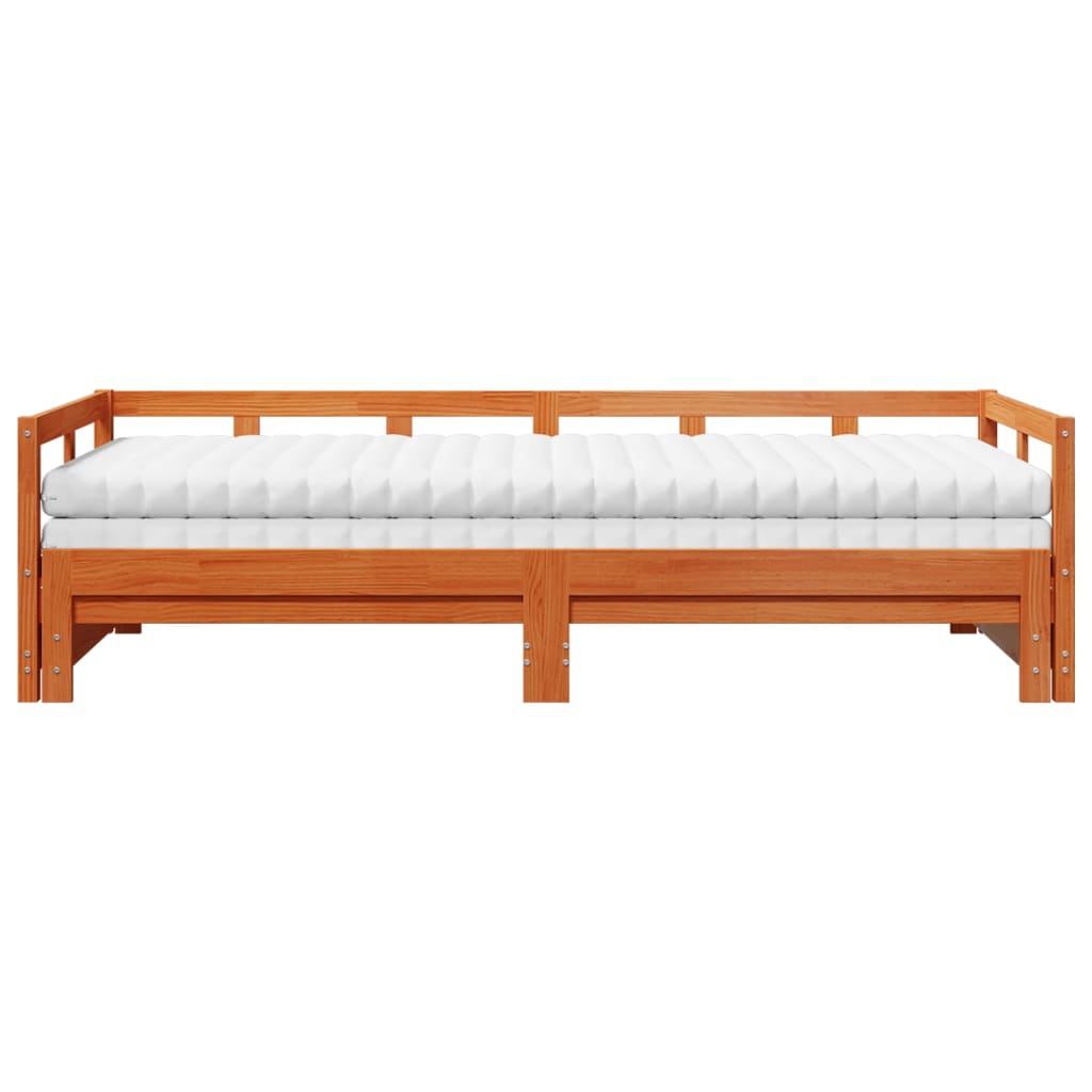 Slaapbank onderschuifbed matras 80x200 cm grenenhout wasbruin