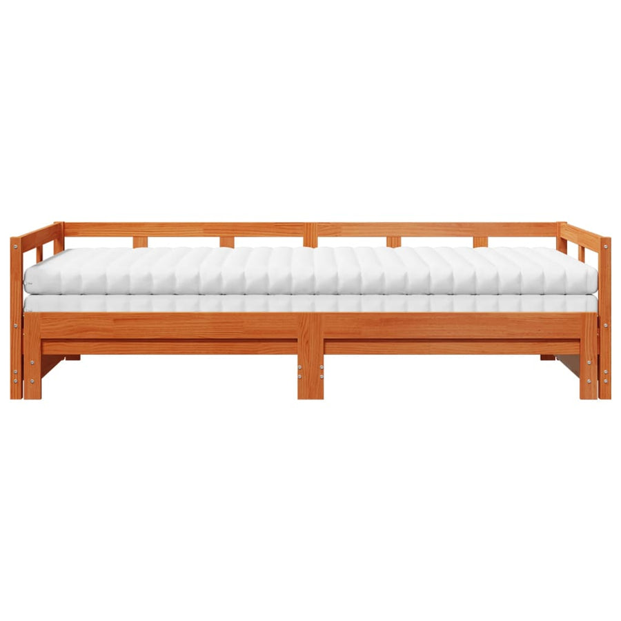 Slaapbank onderschuifbed matras 80x200 cm grenenhout wasbruin