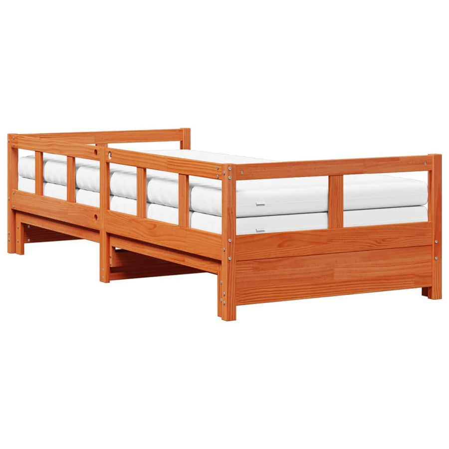 Slaapbank onderschuifbed matras 80x200 cm grenenhout wasbruin