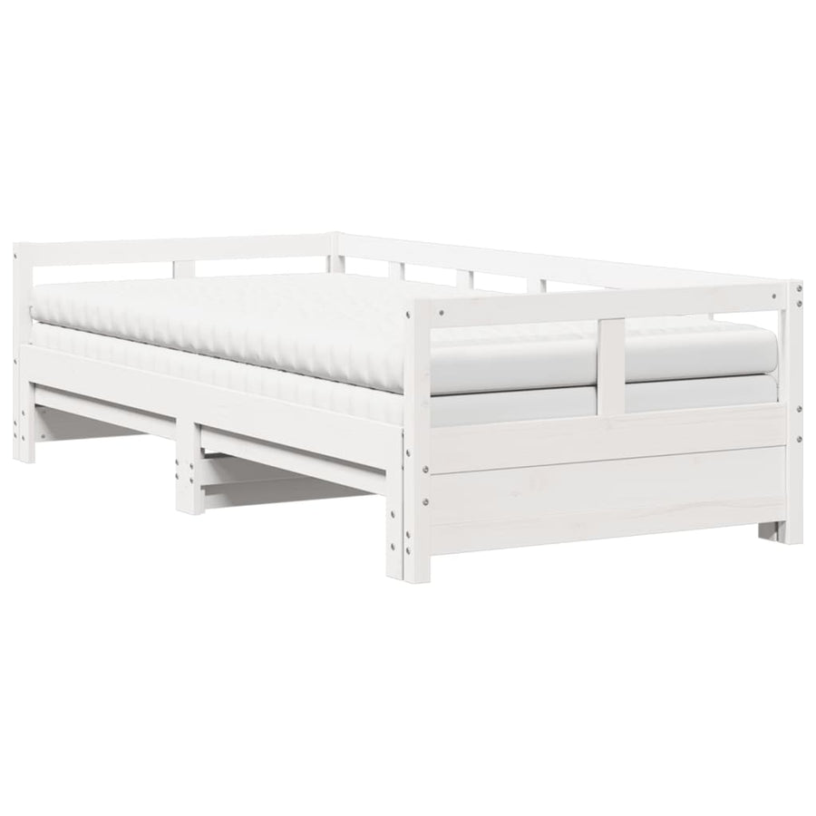 Slaapbank met onderschuifbed en matras 90x200 cm grenenhout wit