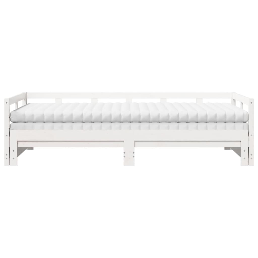 Slaapbank met onderschuifbed en matras 90x200 cm grenenhout wit