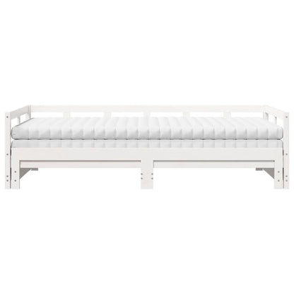 Slaapbank met onderschuifbed en matras 90x200 cm grenenhout wit