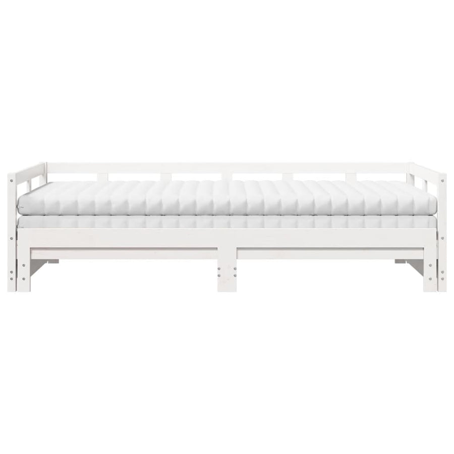 Slaapbank met onderschuifbed en matras 90x200 cm grenenhout wit