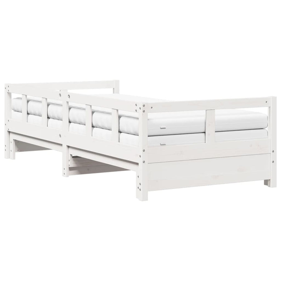 Slaapbank met onderschuifbed en matras 90x200 cm grenenhout wit