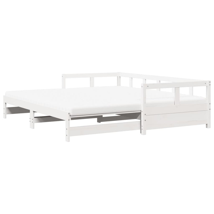 Slaapbank met onderschuifbed en matras 90x200 cm grenenhout wit
