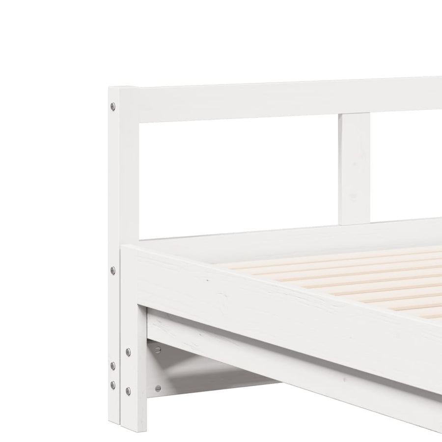 Slaapbank met onderschuifbed en matras 90x200 cm grenenhout wit