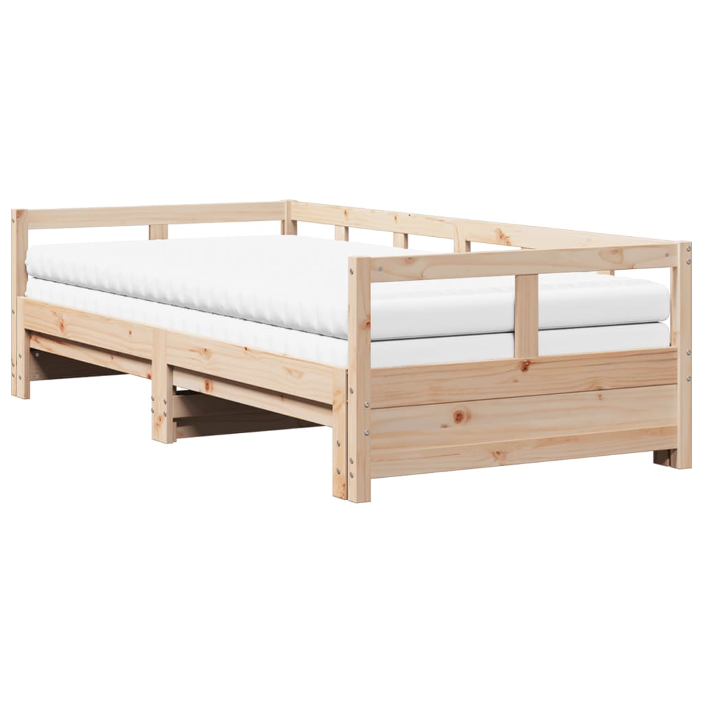 Slaapbank met onderschuifbed en matras 90x190 cm grenenhout