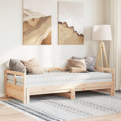 Slaapbank met onderschuifbed en matras 90x190 cm grenenhout