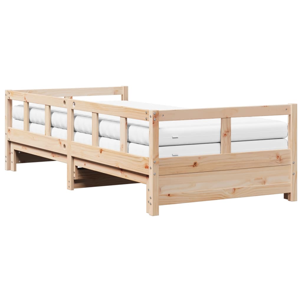 Slaapbank met onderschuifbed en matras 90x190 cm grenenhout