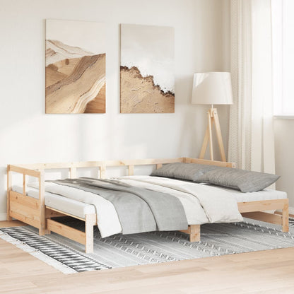 Slaapbank met onderschuifbed en matras 90x190 cm grenenhout