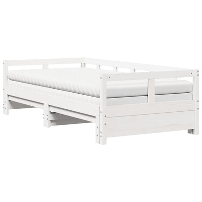 Slaapbank met onderschuifbed en matras 90x190 cm grenenhout wit