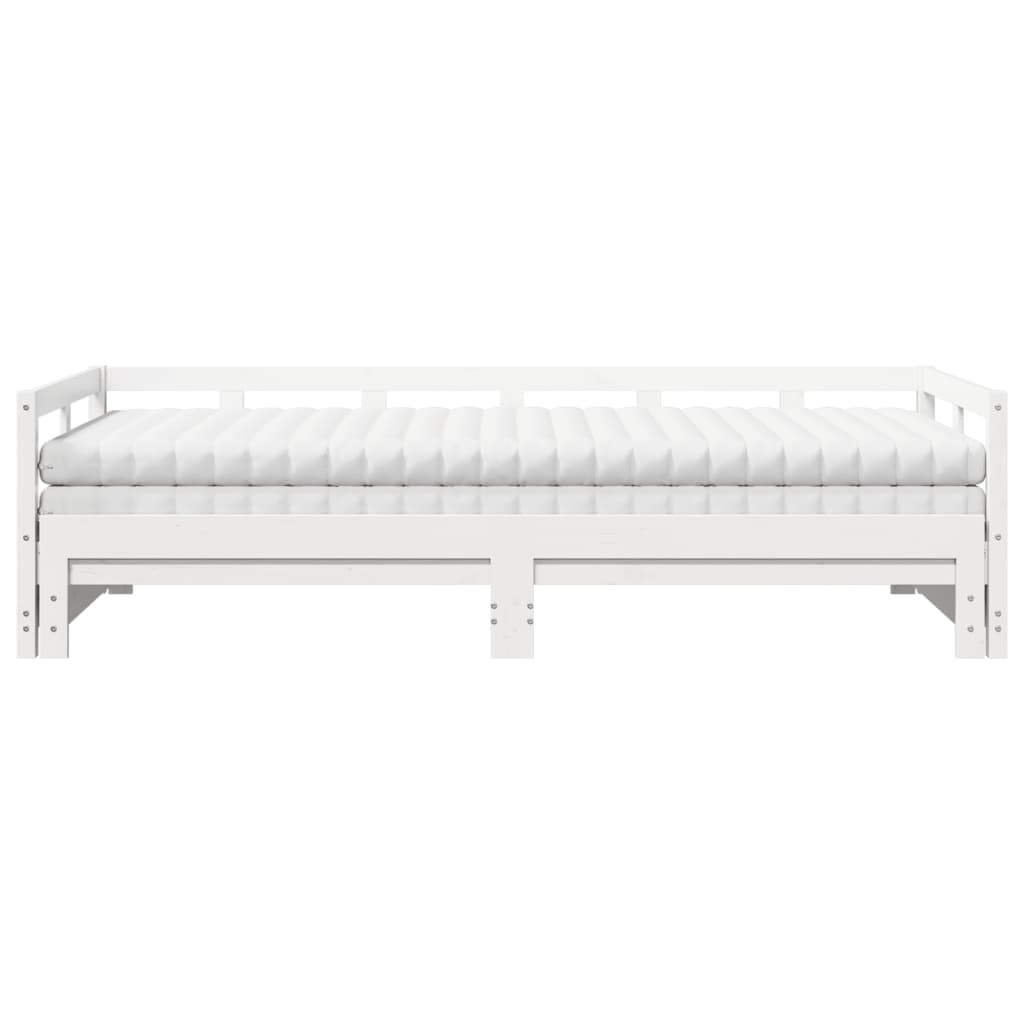 Slaapbank met onderschuifbed en matras 90x190 cm grenenhout wit