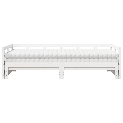 Slaapbank met onderschuifbed en matras 90x190 cm grenenhout wit