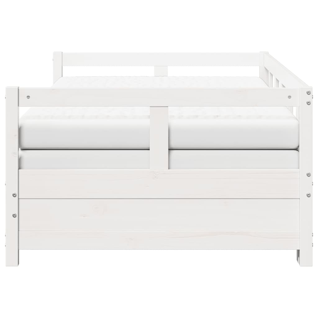 Slaapbank met onderschuifbed en matras 90x190 cm grenenhout wit