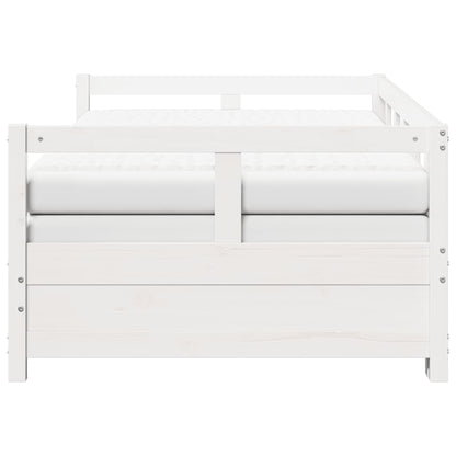 Slaapbank met onderschuifbed en matras 90x190 cm grenenhout wit