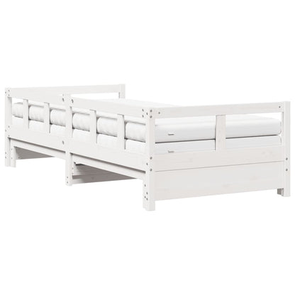 Slaapbank met onderschuifbed en matras 90x190 cm grenenhout wit