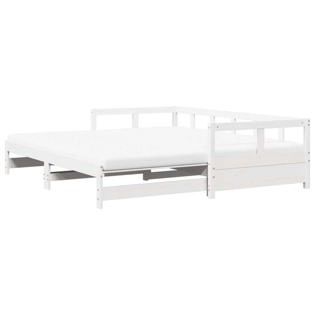 Slaapbank met onderschuifbed en matras 90x190 cm grenenhout wit