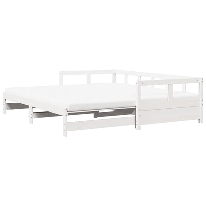 Slaapbank met onderschuifbed en matras 90x190 cm grenenhout wit