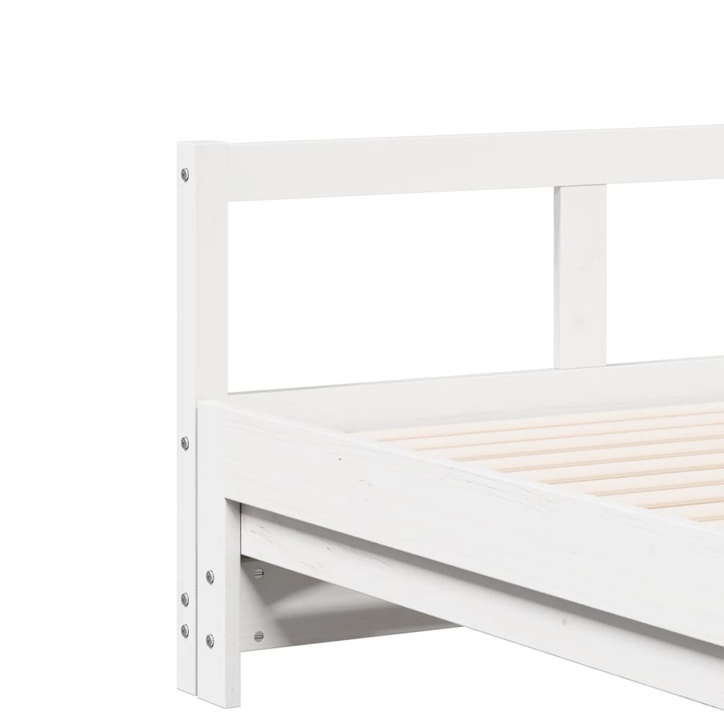 Slaapbank met onderschuifbed en matras 90x190 cm grenenhout wit
