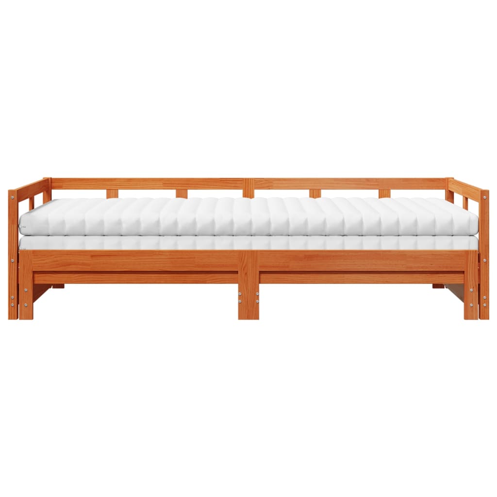 Slaapbank onderschuifbed matras 90x190 cm grenenhout wasbruin