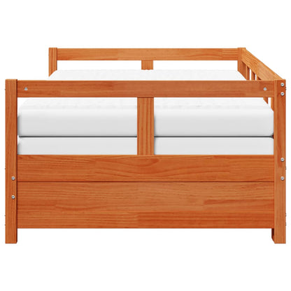 Slaapbank onderschuifbed matras 90x190 cm grenenhout wasbruin