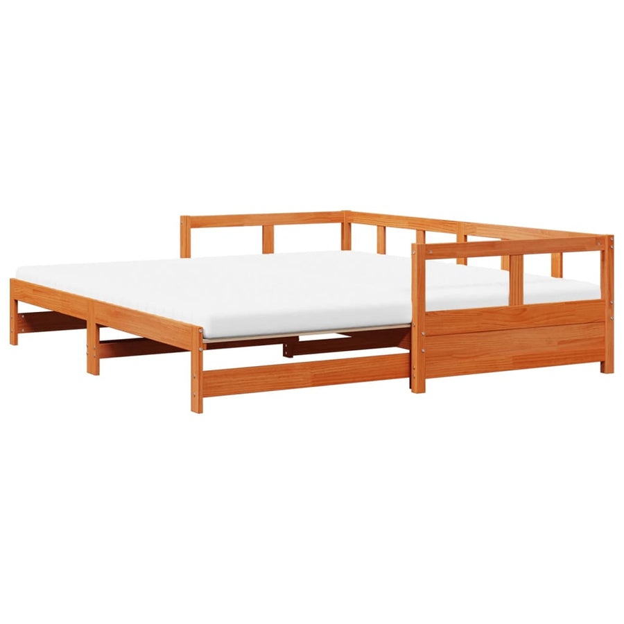 Slaapbank onderschuifbed matras 90x190 cm grenenhout wasbruin