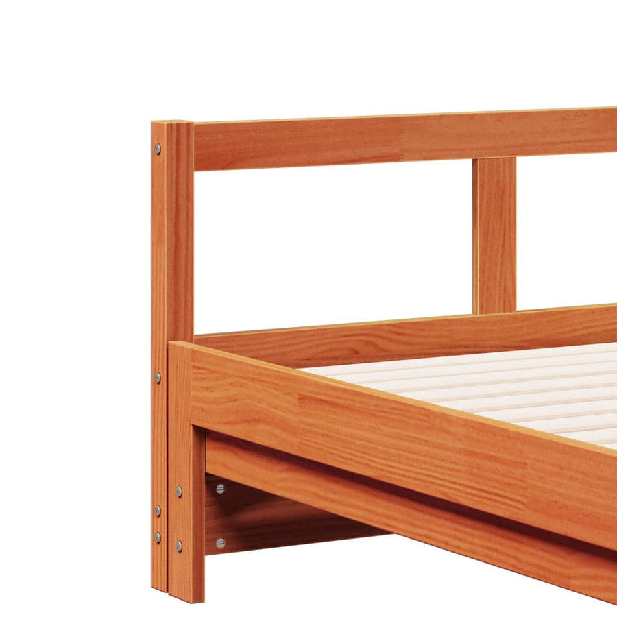Slaapbank onderschuifbed matras 90x190 cm grenenhout wasbruin