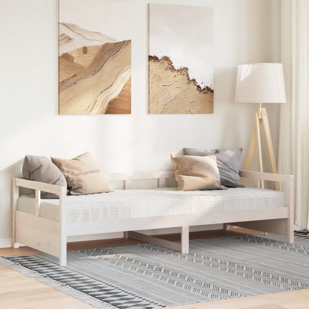 Slaapbank met matras 80x200 cm massief grenenhout wit