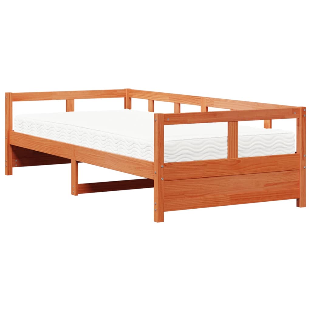 Slaapbank met matras 90x200 cm massief grenenhout wasbruin