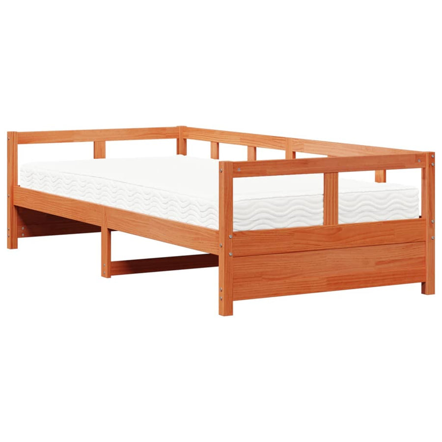 Slaapbank met matras 90x200 cm massief grenenhout wasbruin