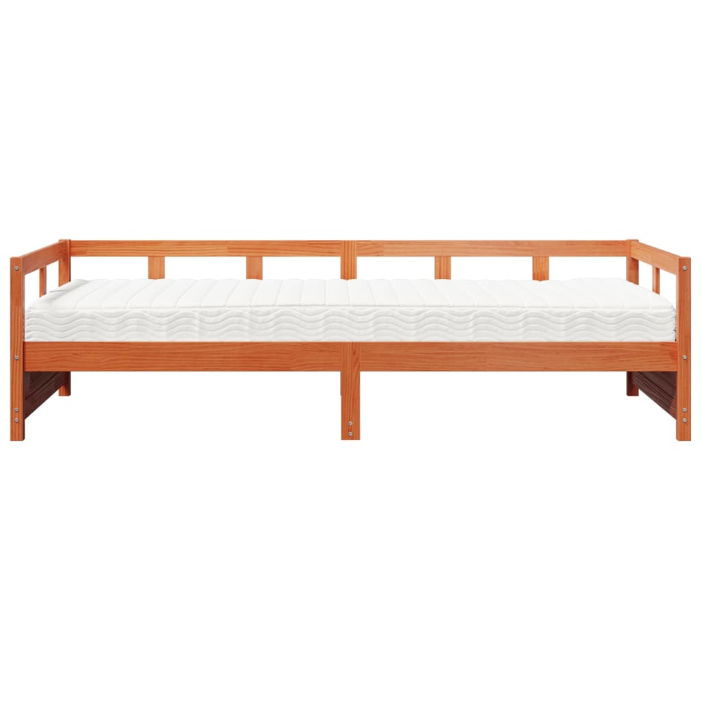 Slaapbank met matras 90x200 cm massief grenenhout wasbruin