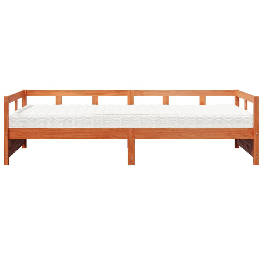 Slaapbank met matras 90x200 cm massief grenenhout wasbruin