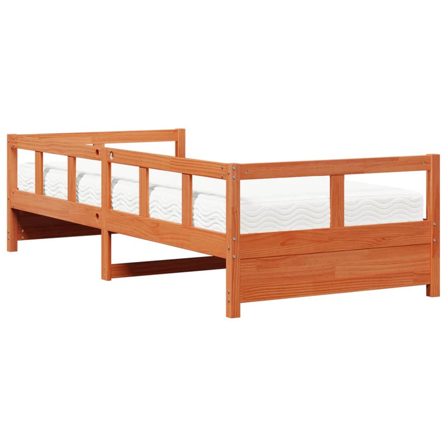 Slaapbank met matras 90x200 cm massief grenenhout wasbruin