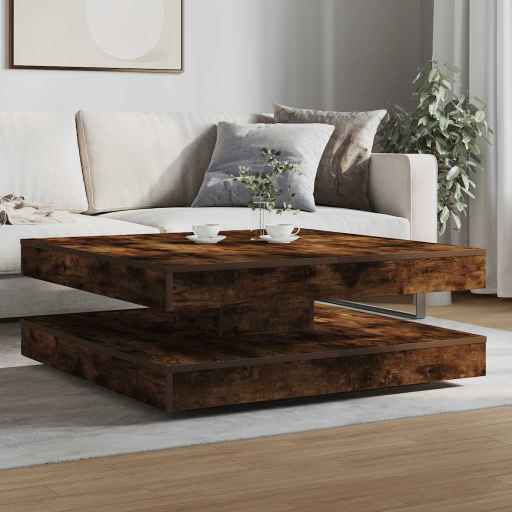 Salontafel 360 graden draaibaar 90x90x34,5 cm gerookt eiken
