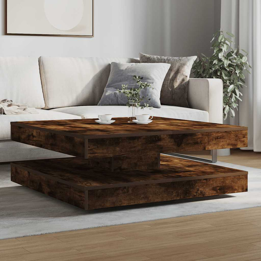 Salontafel 360 graden draaibaar 90x90x34,5 cm gerookt eiken