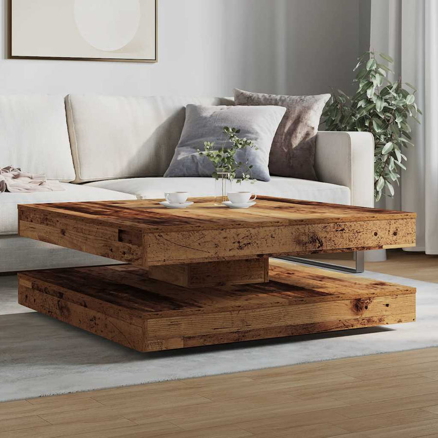 Salontafel 360 graden draaibaar 90x90x34,5 cm oud houtkleurig