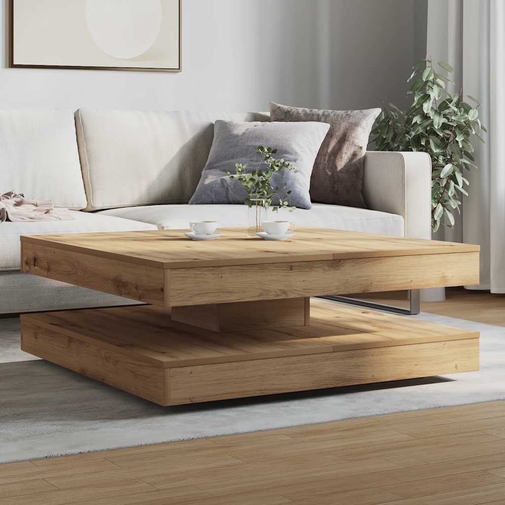Salontafel 360 graden draaibaar 90x90x34,5 cm artisanaal eiken