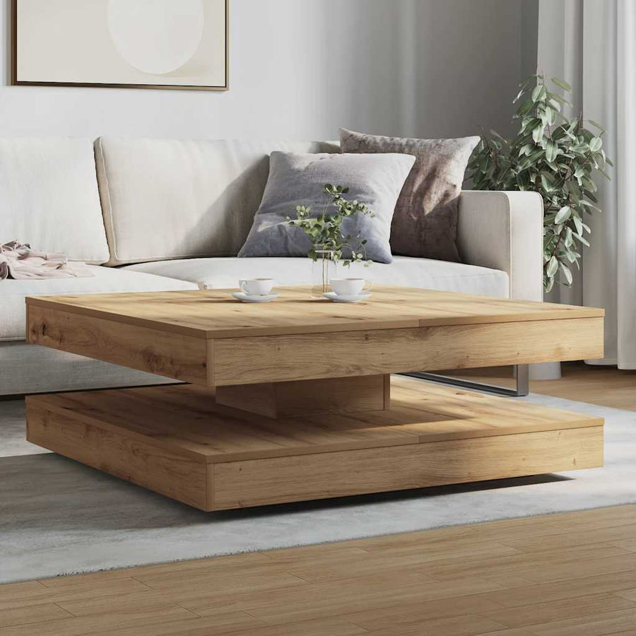 Salontafel 360 graden draaibaar 90x90x34,5 cm artisanaal eiken